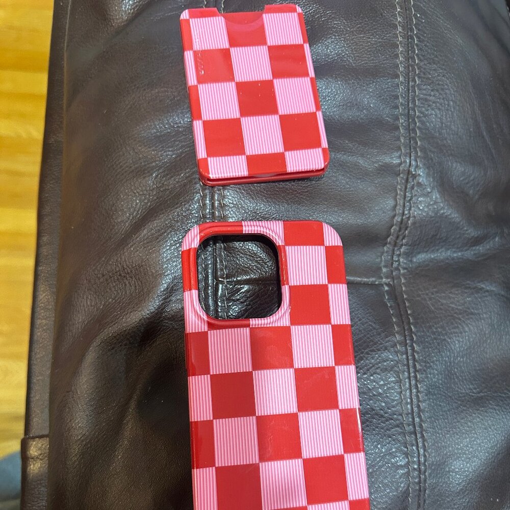 Velvet Caviar Phone Case w/ Magnetic Card Holder Red/Pink Checked IPHONE 14 PRO